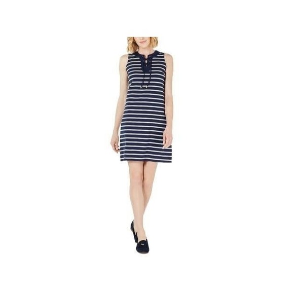 Charter Club | Dresses | Charter Club Womens Lace Neck Striped Above ...